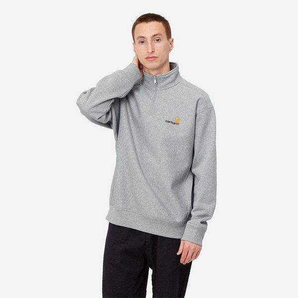 Carhartt WIP Carhartt WIP Half Zip American Script Sweat I027014 GREY HEATHER
