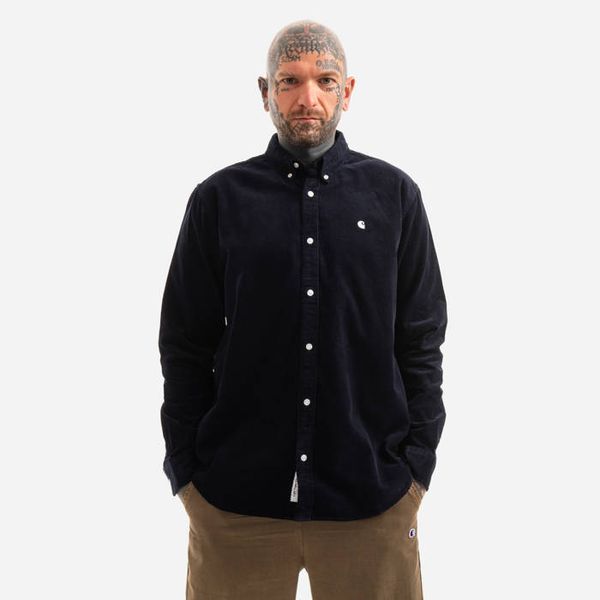 Carhartt WIP Carhartt WIP Longsleeve Madison Fine Cord I030580 DARK NAVY/WHITE