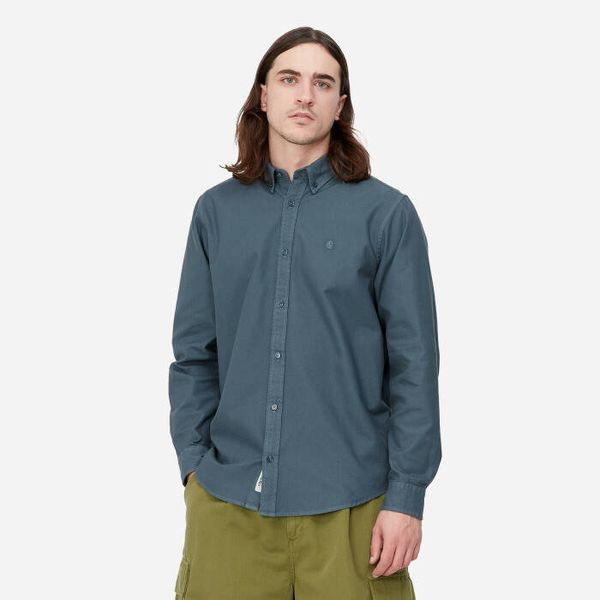 Carhartt WIP Мъжка риза Carhartt WIP Болтън риза с дълъг ръкав I030238 STORM BLUE