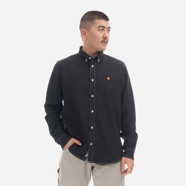 Carhartt WIP Мъжка риза Carhartt WIP Риза Weldon с дълги ръкави I031928 BLACK STONE WASHED
