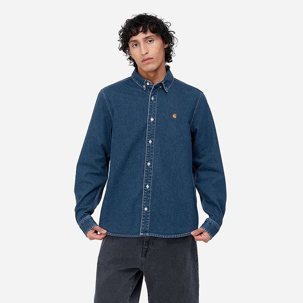 Carhartt WIP Мъжка риза Carhartt WIP Риза Weldon с дълги ръкави I031928 BLUE STONE WASHED