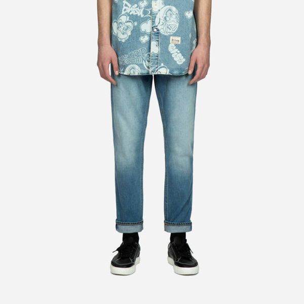 EVISU Мъжки панталон Evisu Дънки с джоб с щампа Graffiti Daruma 2ESHTM3JE12517CT ИНДИГО СРЕДЕН ТОН