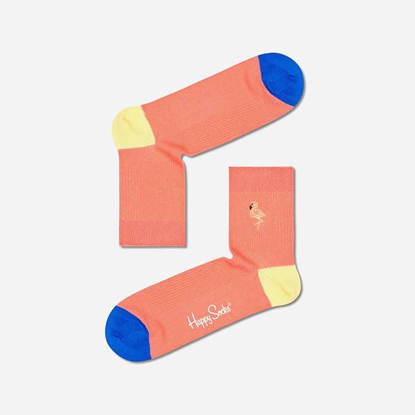 Happy Socks Happy Socks Ribbed Embroidery Flamingo 1/2 Crew REFLO13-3500