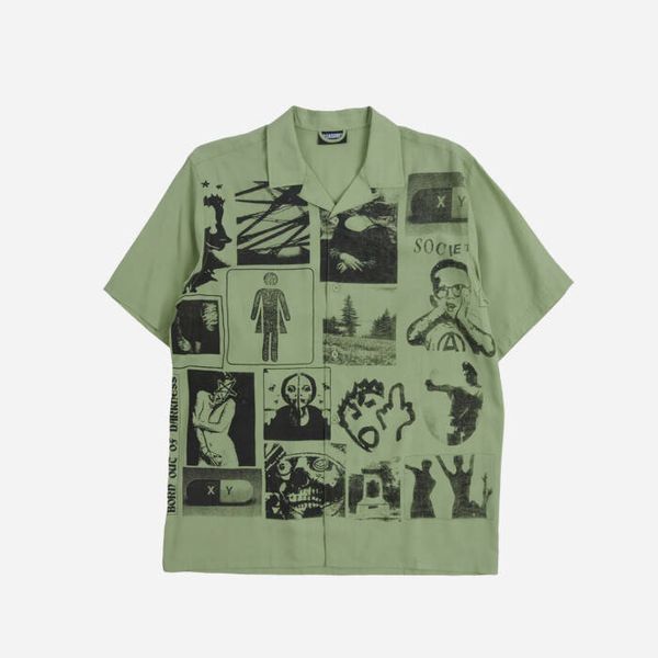 PLEASURES Мъжка риза PLEASURES Choices Camp Collar Button P23SP015-GREEN