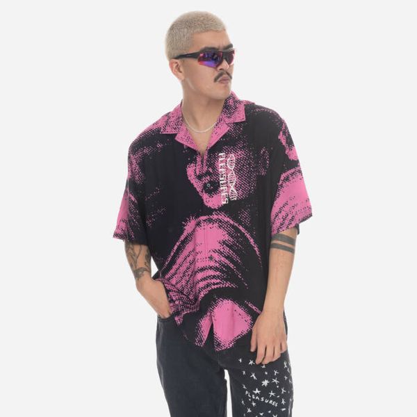 PLEASURES Мъжка риза PLEASURES Femme Camp Collar Button P23SP018-BLACK/PINK