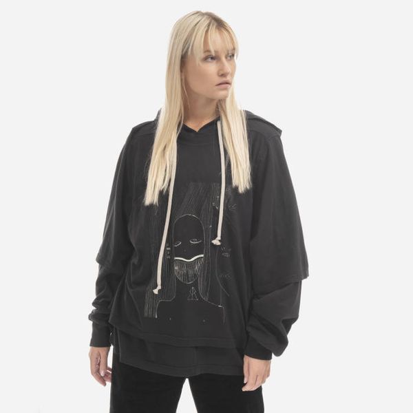 Rick Owens Rick Owens DRKSHDW Hustler Hoodie DS02B4234 RNEP2 BLACK/PEARL POSITIVE