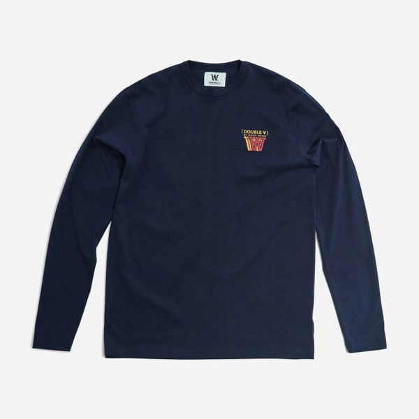 Wood Wood Мъжка тениска Wood Wood Mel Stacked Logo Sleeve 10255400-2323 NAVY