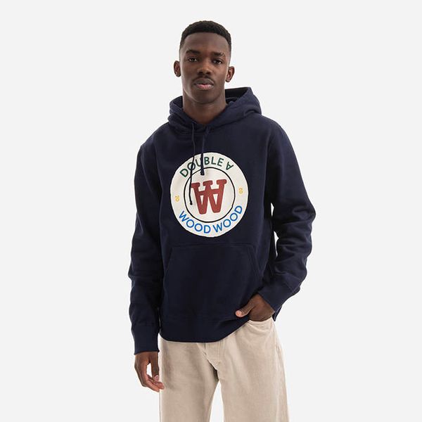 Wood Wood Wood Wood Ian Crest Hoodie 10285600-2424 NAVY