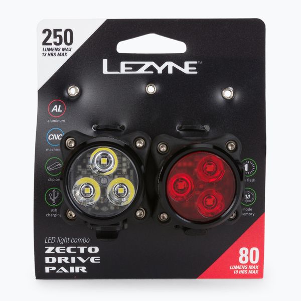 Lezyne Комплект LEZYNE ZECTO DRIVE предна и задна лампа за велосипед, usb LZN-1-LED-8P-V304