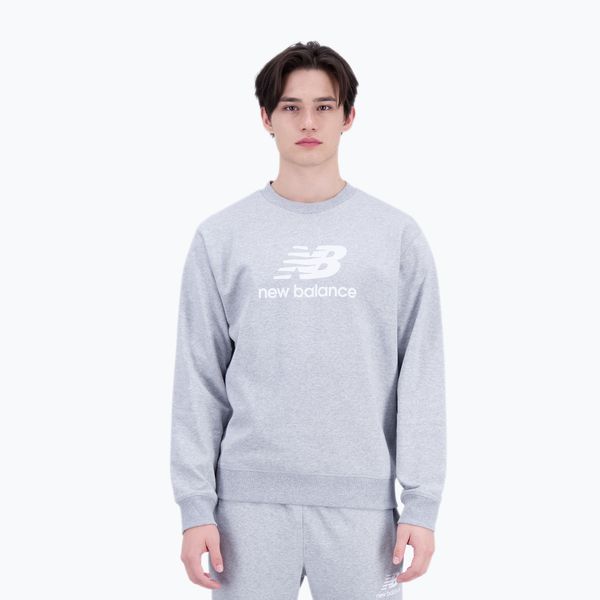 New Balance Мъжки суитшърт за тренировки New Balance Essentials Stacked Logo French Terry Crewneck сив NBMT31538AG