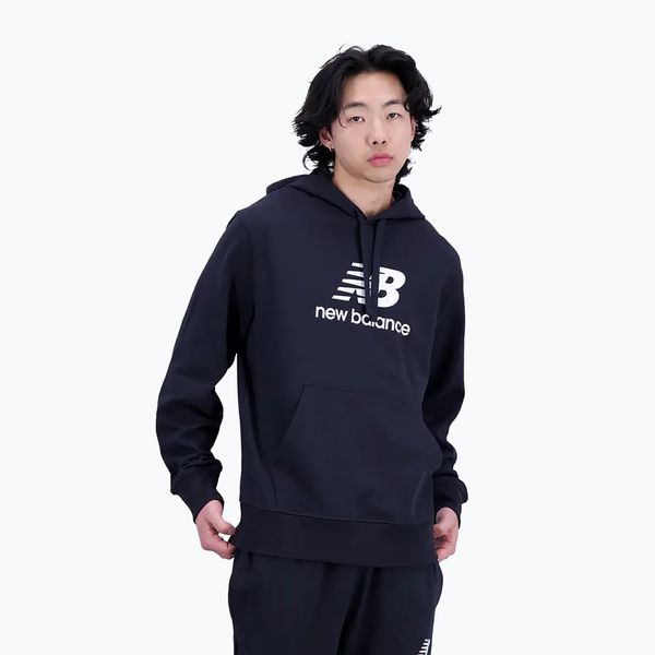 New Balance Мъжки суитшърт за тренировки New Balance Essentials Stacked Logo French Terry Hoodie black MT31537BK