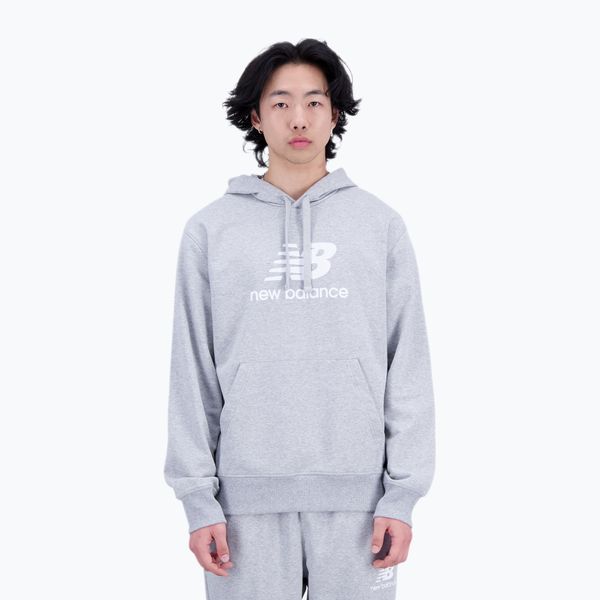 New Balance Мъжки суитшърт за тренировки New Balance Essentials Stacked Logo French Terry Hoodie grey NBMT31537AG