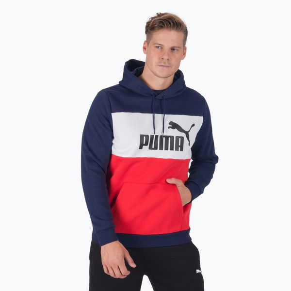 PUMA Мъжка блуза с качулка Puma Ess+ Colorblock в тъмносиньо и червено