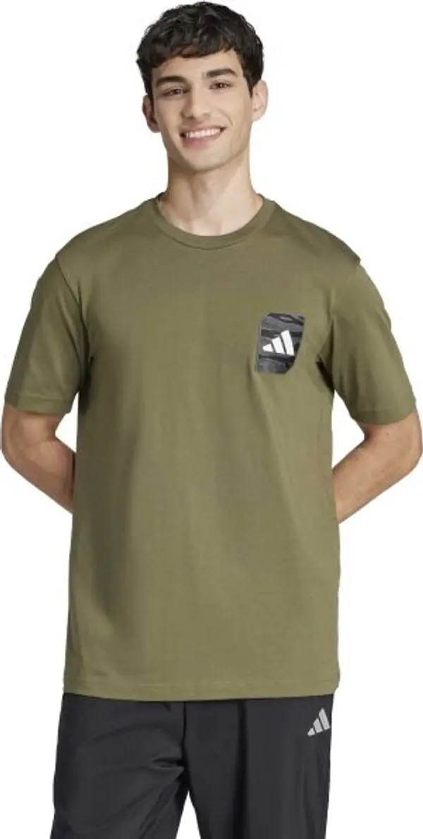 adidas adidas CAMO LOGO TEE Тениска за момчета, khaki, размер