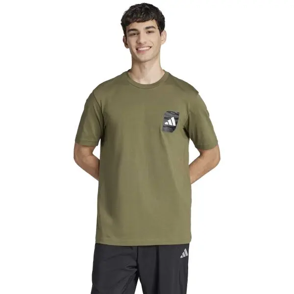 Adidas adidas CAMO LOGO TEE Тениска за момчета, khaki, размер