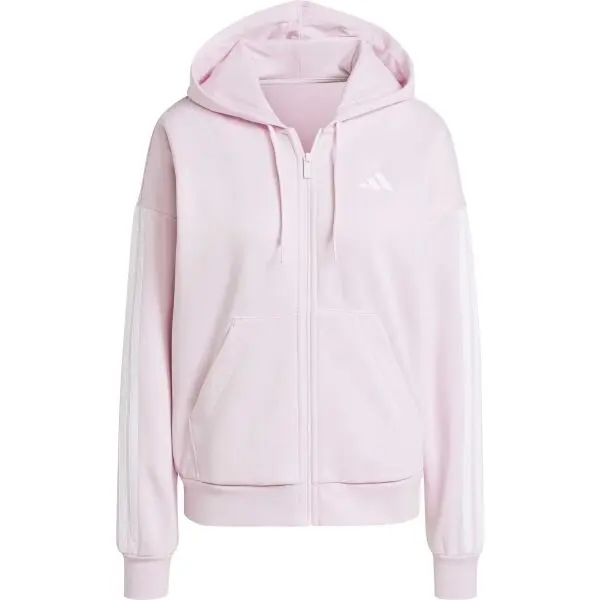 adidas adidas ESSENTIALS FLEECE 3-STRIPES FULL-ZIP HOODIE W Дамски суитшърт, розово, размер