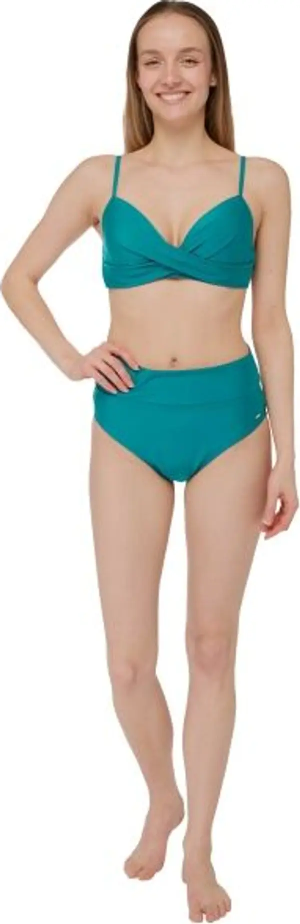 AQUOS AQUOS SWIMMING DRESS Дамски двуцветни бански, тюркоазено, размер