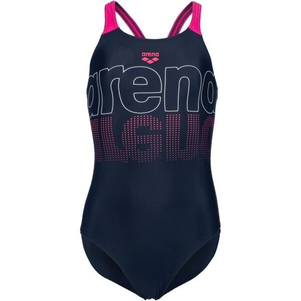 Arena Arena V BACK GRAPHIC Спортен бански за момичета, тъмносин, размер