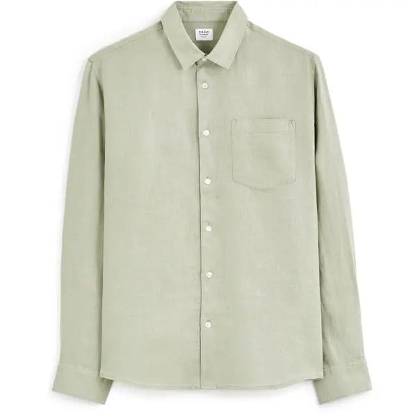 CELIO CELIO DAFLIX Мъжка ленена риза, светло-зелено, размер