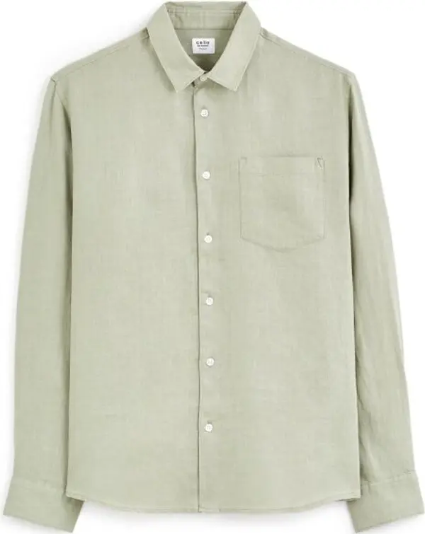 CELIO CELIO DAFLIX Мъжка ленена риза, светло-зелено, размер