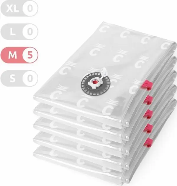 COMPACTOR COMPACTOR BAG ASPISPACE 5PCS M Вакуумен чувал за съхранение на текстил и пера, прозрачно, размер