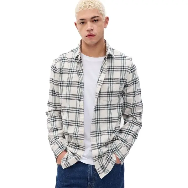 GAP GAP FA23 LS MIDWEIGHT FLANNEL Мъжка риза, бяло, размер