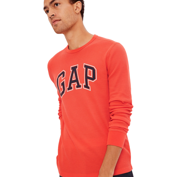 GAP GAP V-INTX WAFFLE CREW LOGO Мъжка блуза с дълъг ръкав, оранжево, размер L