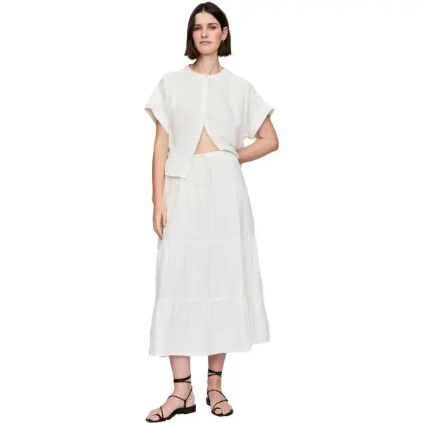 GAP GAP GAUZE TIERED Дамска пола, бяло, размер