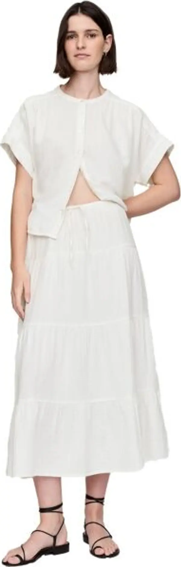 GAP GAP GAUZE TIERED Дамска пола, бяло, размер