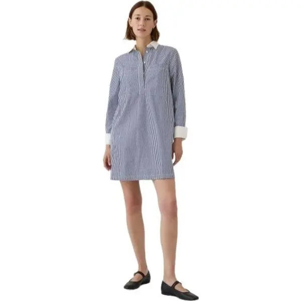 GAP GAP LS STRIPE POPOVER Дамска рокля, светлосиньо, размер