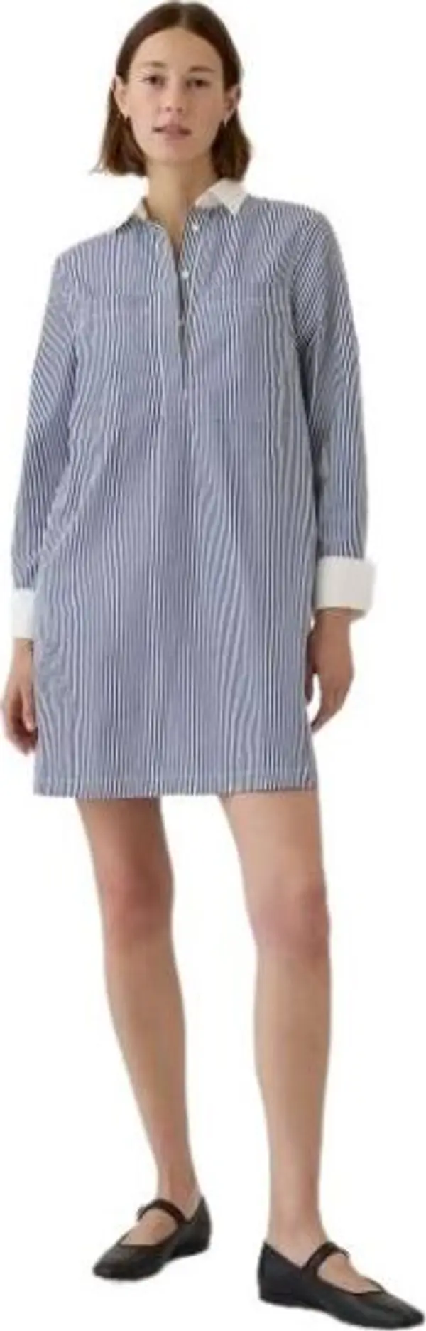 GAP GAP LS STRIPE POPOVER Дамска рокля, светлосиньо, размер