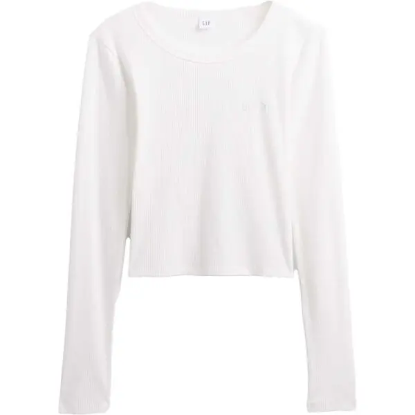 GAP GAP V-JPN LS RIB TEE Дамско crop топ, бяло, размер