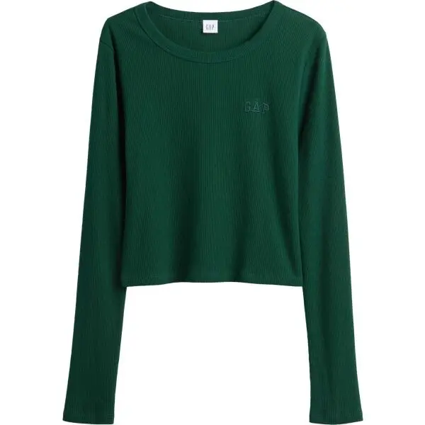 GAP GAP V-JPN LS RIB TEE Дамско crop топ, зелено, размер
