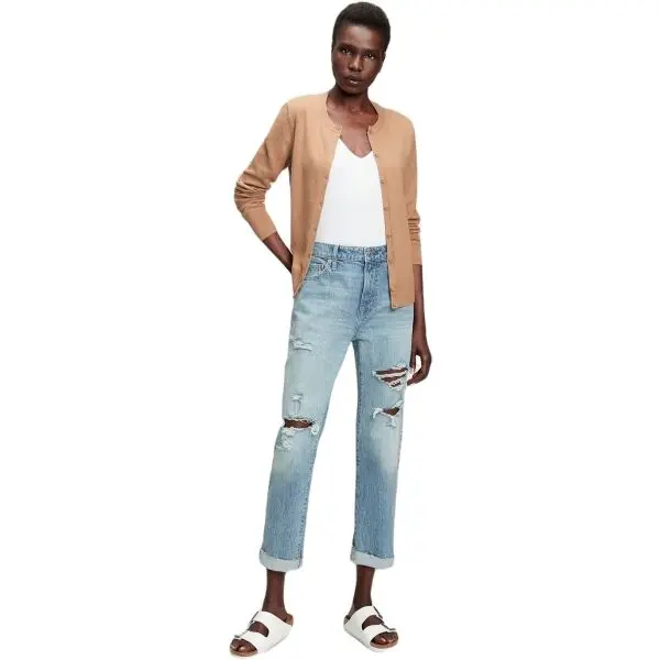 GAP GAP V-KI CREW Дамски пуловер, бежово, размер