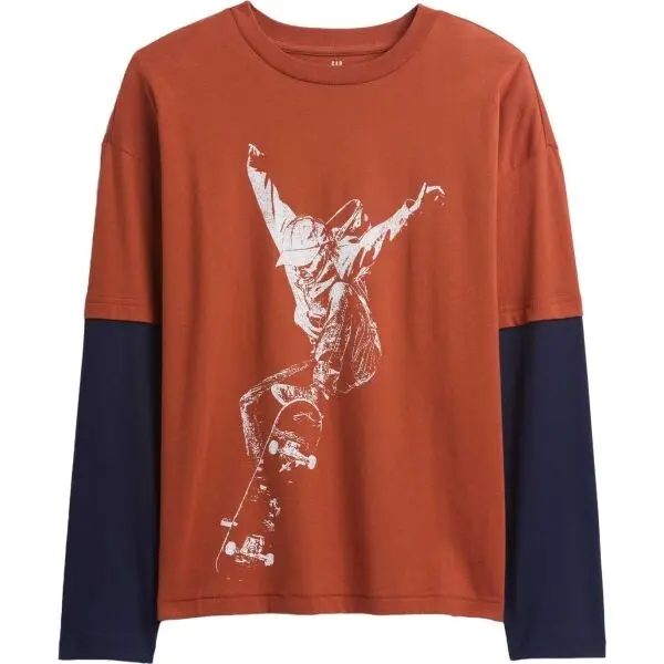GAP GAP V-LS ELV GRAPHIC TEE Детска тениска, кафяво, размер