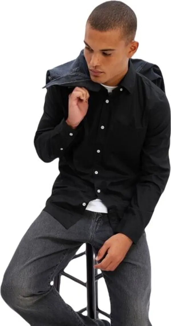 GAP GAP V-LS SLIM STRETCH POPLIN Мъжка риза, черно, размер