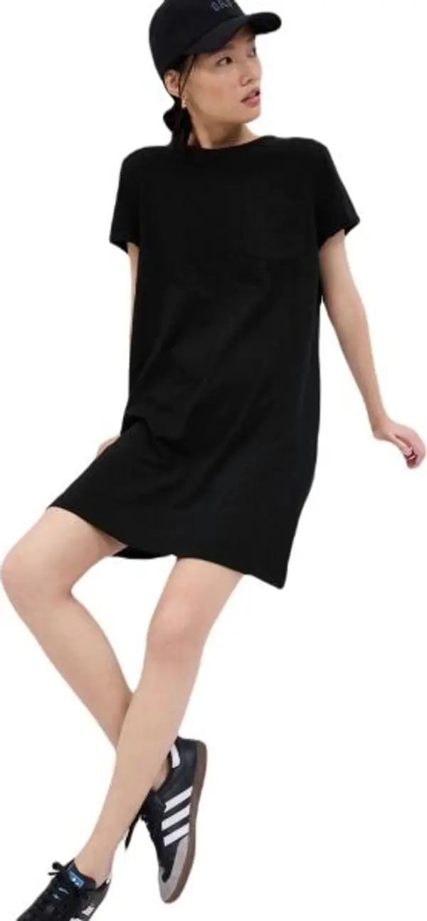 GAP GAP V-SS SOLID RLXD PKT TEE DRESS Дамска рокля, черно, размер
