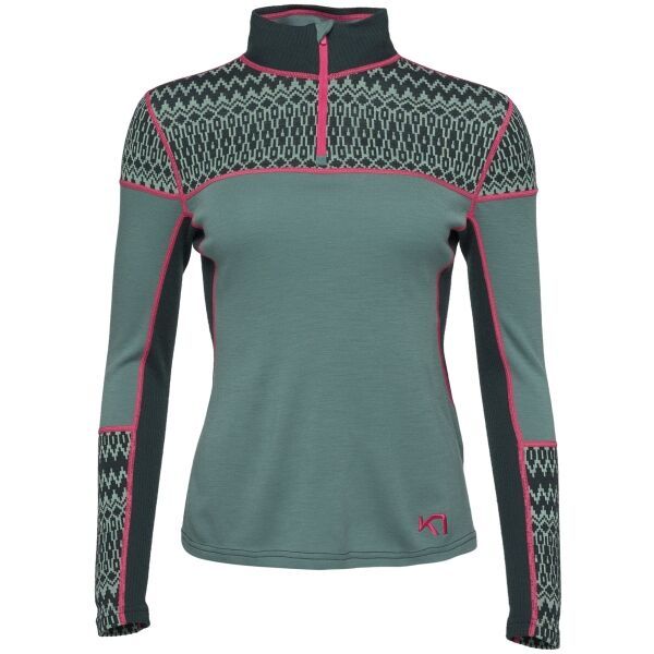 KARI TRAA KARI TRAA SARA HALF ZIP Дамска тениска от мерино, тъмнозелено, размер