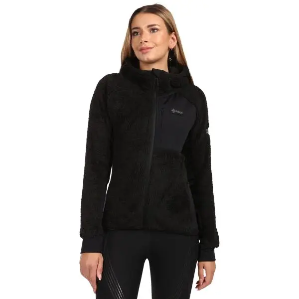 KILPI KILPI NORKA Дамски пухкав суичър с качулка от полар, черно, размер