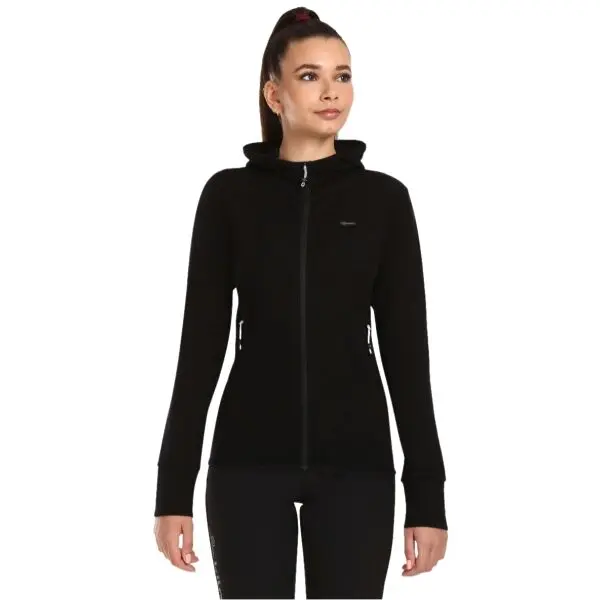 KILPI KILPI WOLIE Дамски вълнен пуловер с качулка, черно, размер