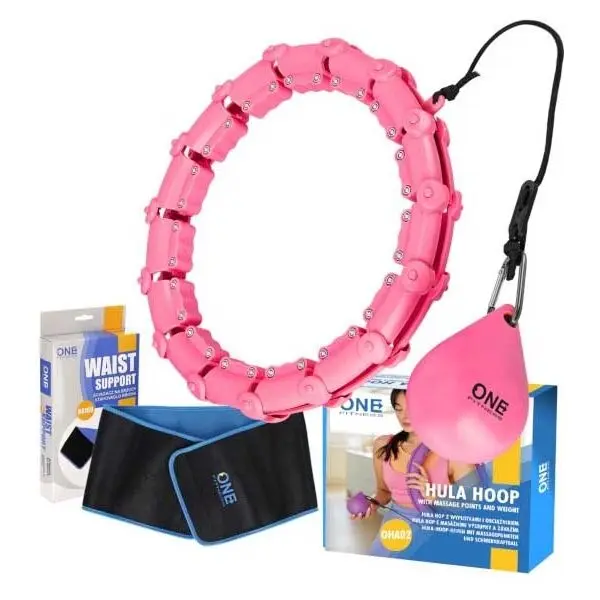 ONE FITNESS ONE FITNESS SET HULA HOOP + WAIST BELT Комплект масажен обръч с тежести и отслабващ колан, розово, размер
