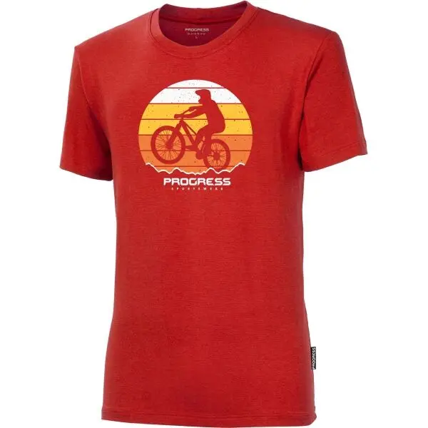 PROGRESS PROGRESS BARBAR BIKER Мъжка тениска от бамбук, червено, размер