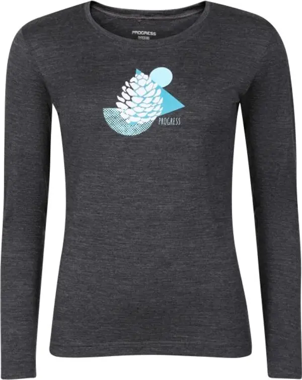 PROGRESS PROGRESS HELA CONE Дамска мерино тениска с дълъг ръкав, тъмносиво, размер