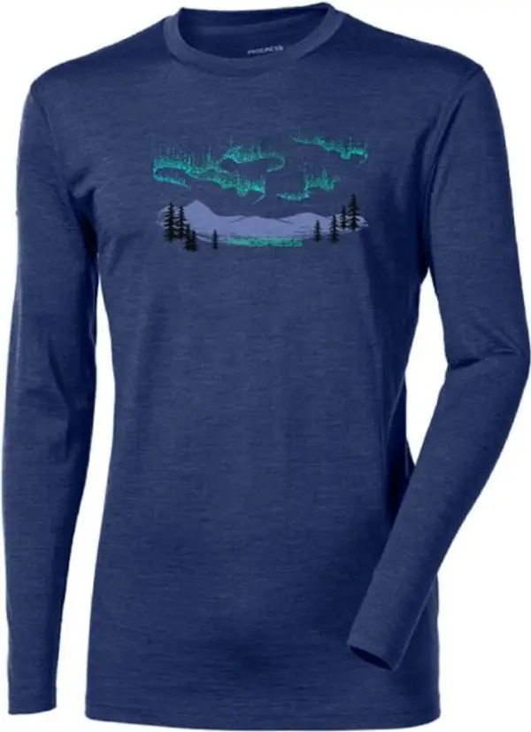 PROGRESS PROGRESS LOKI AURORA Мъжка мерино тениска с дълъг ръкав, тъмносин, размер