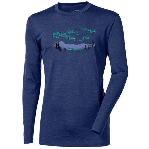 PROGRESS PROGRESS LOKI AURORA Мъжка мерино тениска с дълъг ръкав, тъмносин, размер