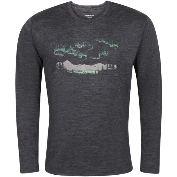 PROGRESS PROGRESS LOKI AURORA Мъжка мерино тениска с дълъг ръкав, тъмносиво, размер