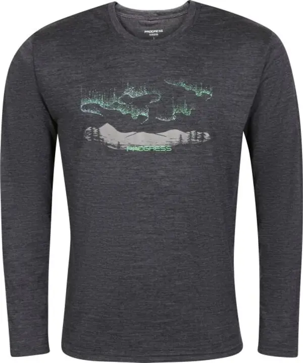 PROGRESS PROGRESS LOKI AURORA Мъжка мерино тениска с дълъг ръкав, тъмносиво, размер