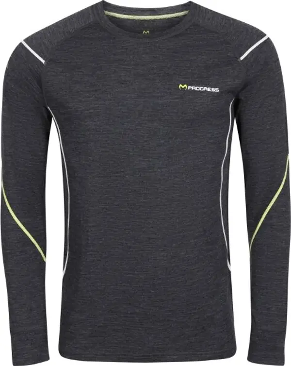 PROGRESS PROGRESS MERINO LS Мъжка функционална мерино тениска, черно, размер XXL