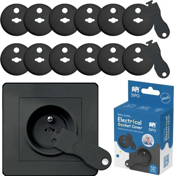 Sipo Sipo 12 + 2 Защитни капаци за електрически контакти, черно, размер
