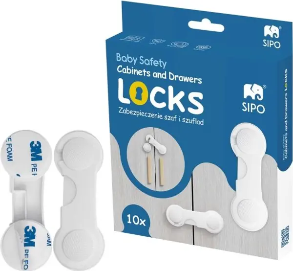 Sipo Sipo SAFETY LOCK 10KS Защитни ключалки за шкафчета и чекмеджета, бяло, размер